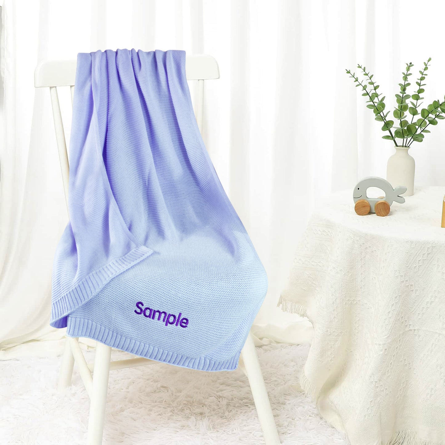 Knitted Baby Blanket with Embroidered Personalized Name