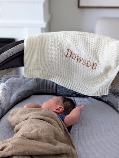 Knitted Baby Blanket with Embroidered Personalized Name