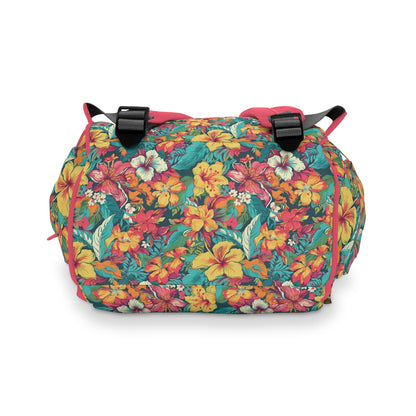 Diaper Bag in Neon Hibiscus