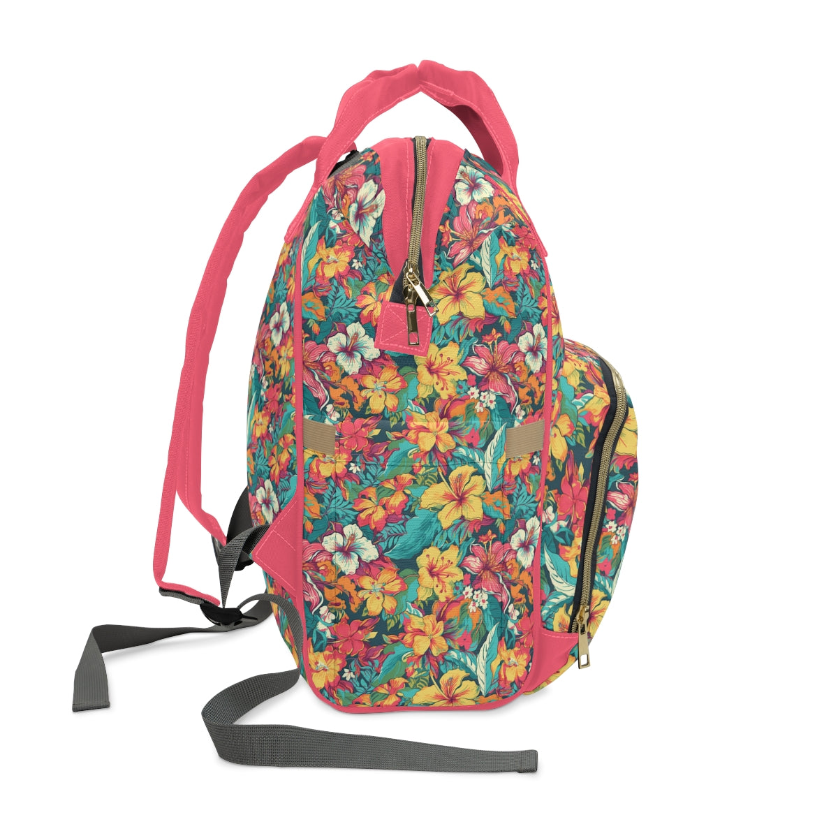 Diaper Bag in Neon Hibiscus