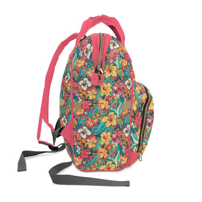 Diaper Bag in Neon Hibiscus