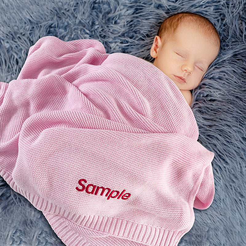 Knitted Baby Blanket with Embroidered Personalized Name
