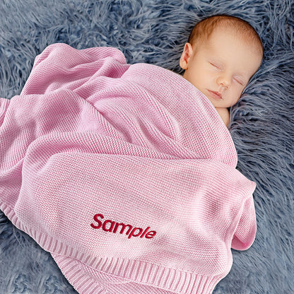 Knitted Baby Blanket with Embroidered Personalized Name