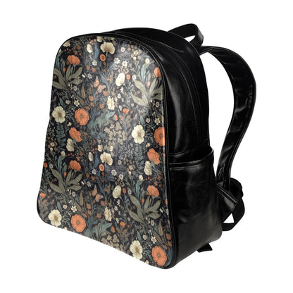 Leather Tablet Backpack Bag in Night Flowers