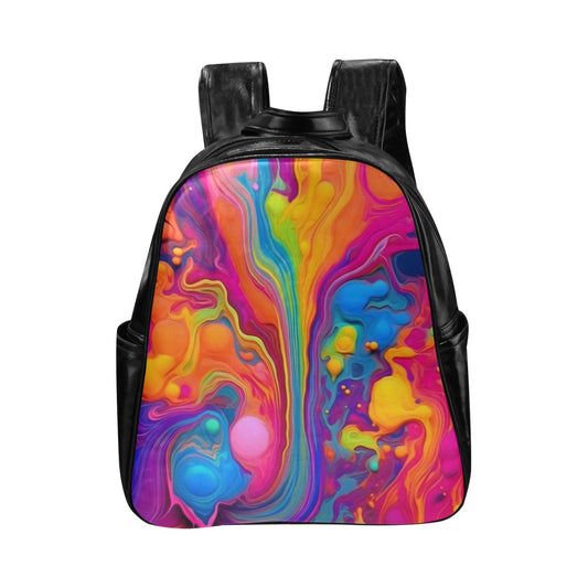 Leather Tablet Backpack in Rainbow Flow
