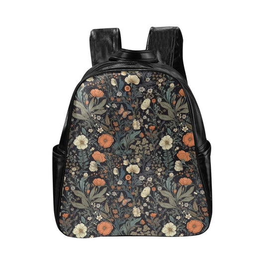 Leather Tablet Backpack Bag in Night Flowers