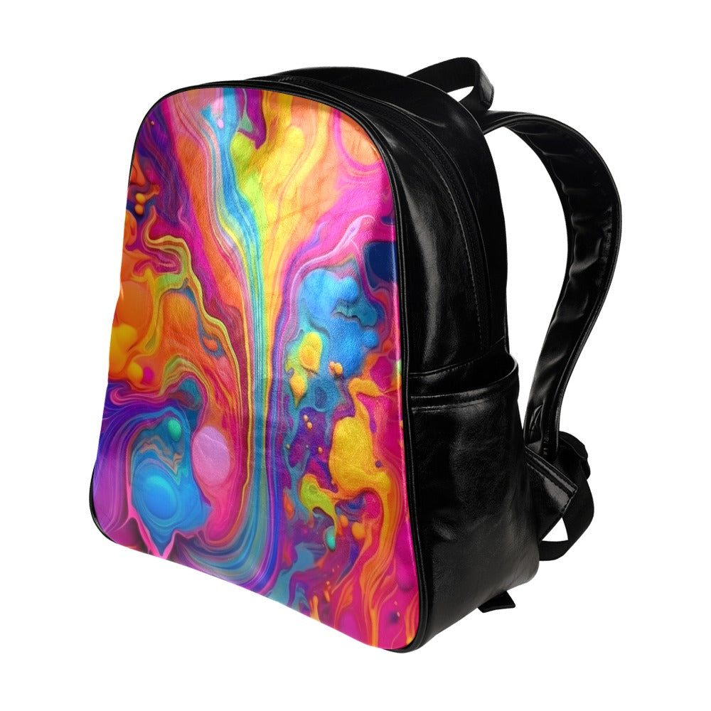 Leather Tablet Backpack in Rainbow Flow